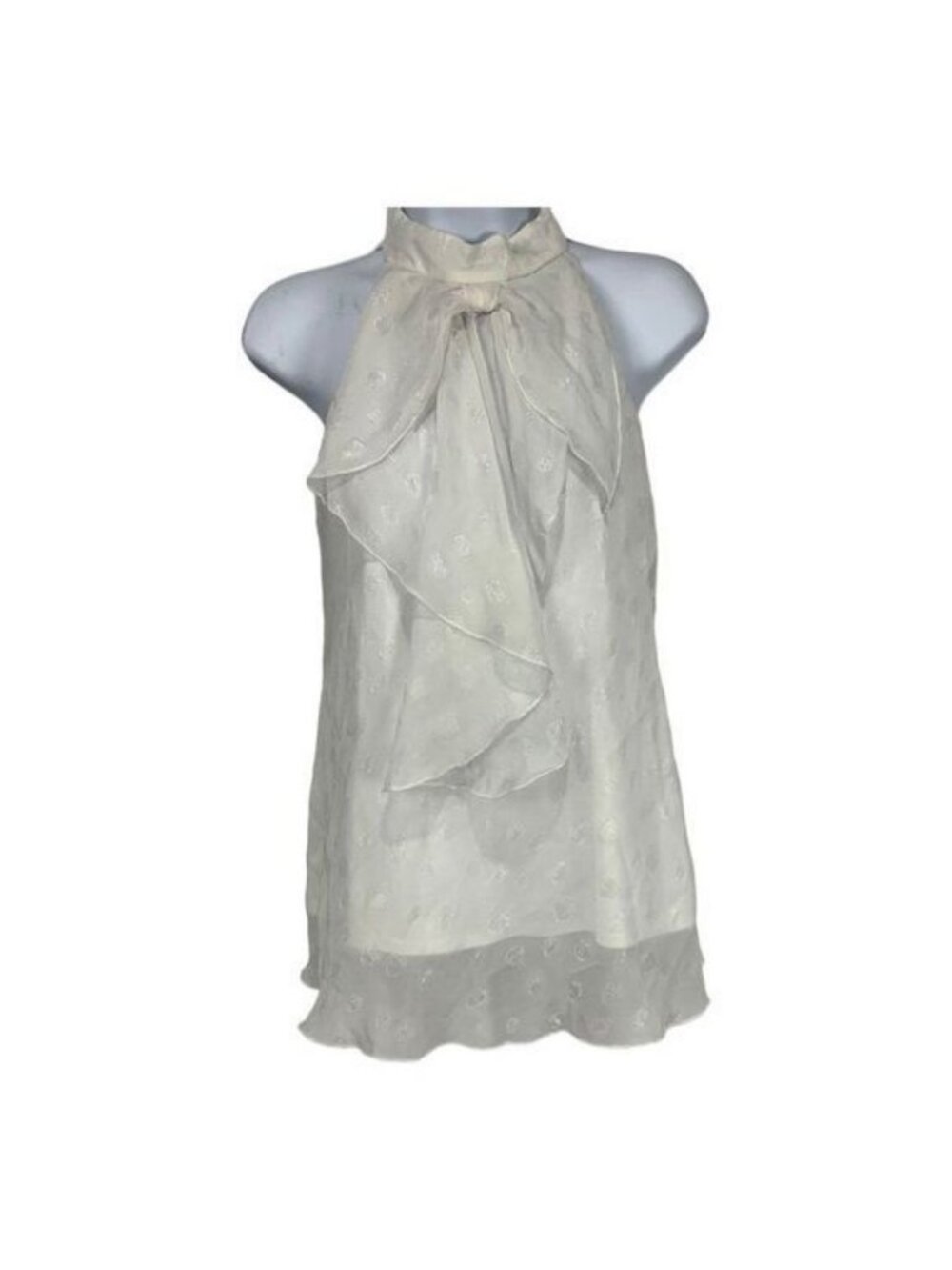 By & By Womens Halter Top Size M Sheer Ivory Floral Ruffled Tie Neck Elegant